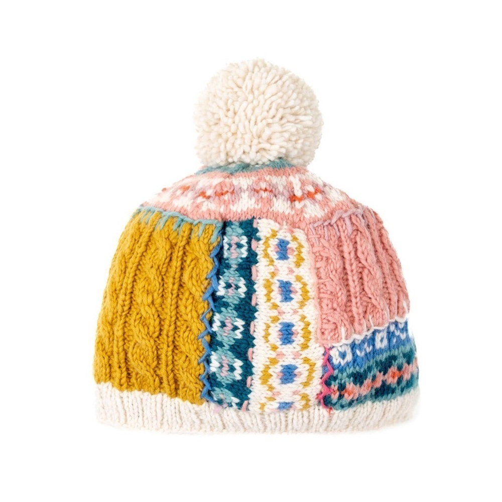 Anthropologie French Knot Brim field Colorful Knit Pom-Pom Beanie